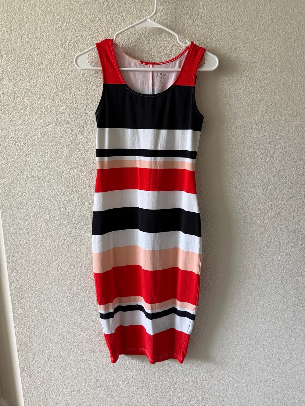 New York & Company Red, Black, White & Blush Striped Midi Dress